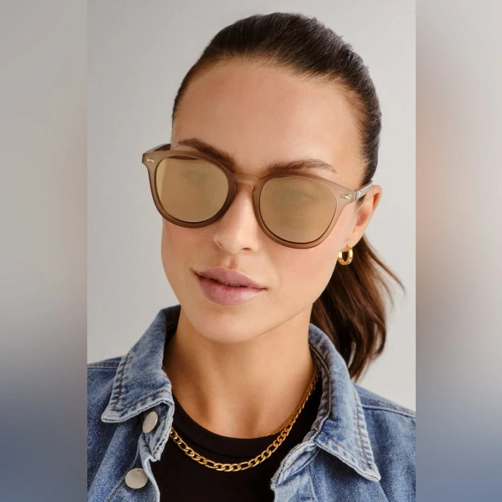 LE SPECS Bandwagon NEW Sunglasses Matte Stone Frame With Copper Mirror Lens NEW